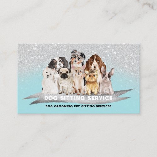 Teal Ivory Sparkle Petsitter Dog Walker Business Card