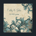 Teal ivory Vintage Flourish Wedding Magnet<br><div class="desc">Teal ivory Vintage Flourish Wedding Design</div>