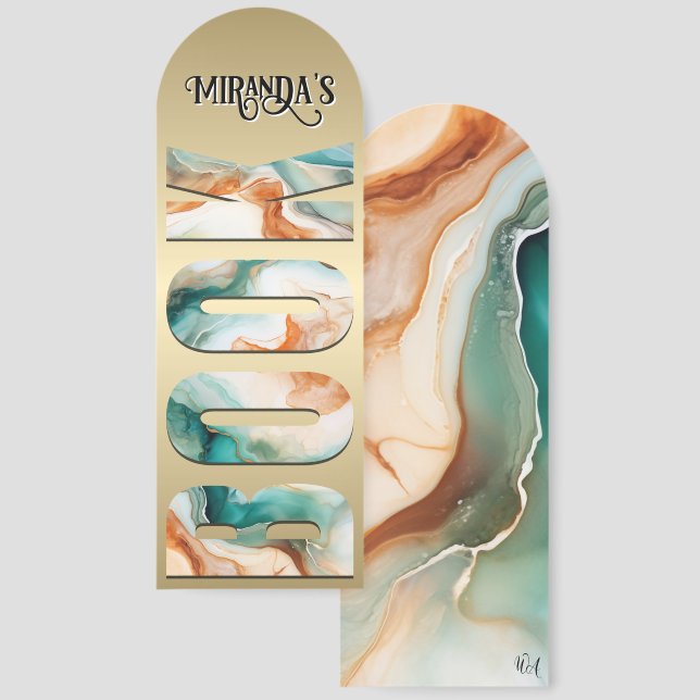 Teal Jade Terracotta Alcohol Ink Bookmarks (Front & Back)