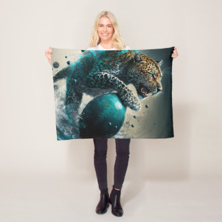 Teal jaguar and football fleece blanket