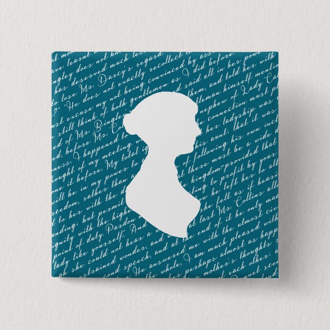 Teal Jane Austen Pride Prejudice Netherfield Button (Front)
