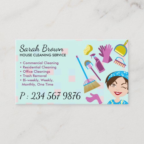 Teal Janitorial Gloved Apron Maid Business Card