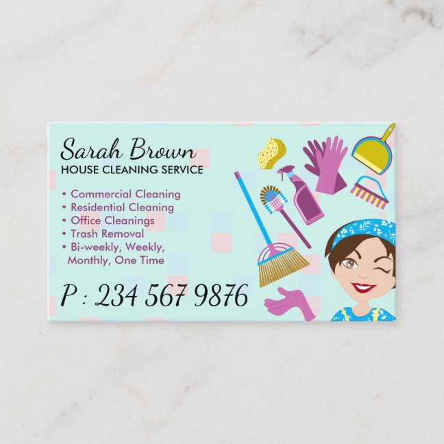Teal Janitorial Gloved Apron Maid Business Card