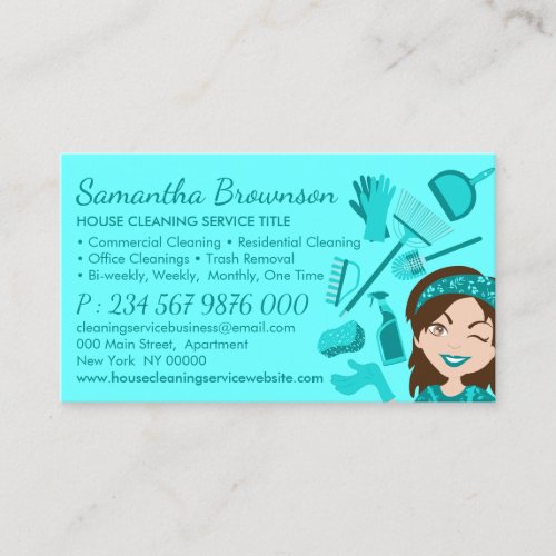 Teal Janitorial Lady Cleaning Appointment Business Card