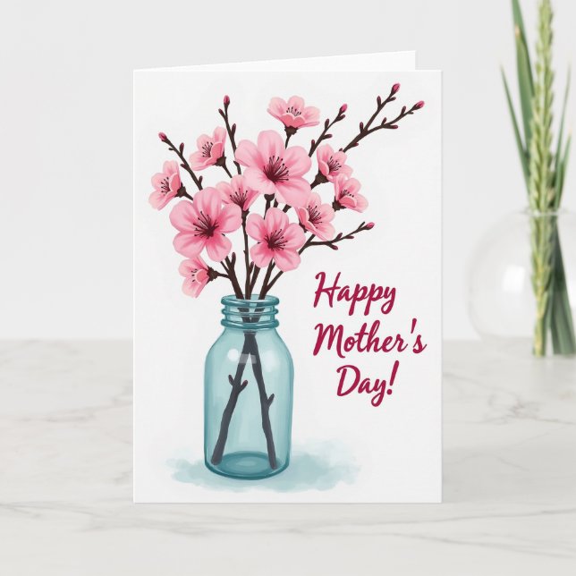 Teal Jar Blossom Greeting Card (Front)