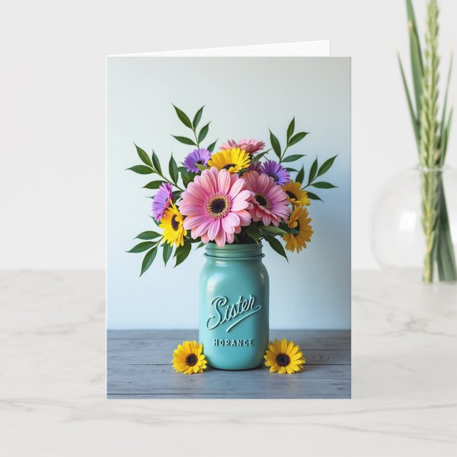 Teal Jar Floral Mothers Day Card (Front)