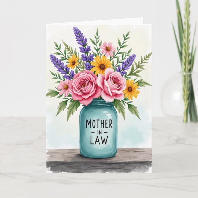 Teal Jar Mother In Law Bouquet Card (Front)