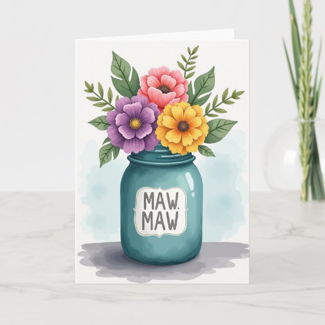 Teal Jar Mothers Day Floral Card (Front)