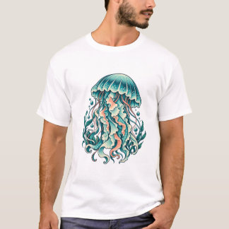 Teal Jellyfish with Flowing Ocean Tentacles T-Shirt
