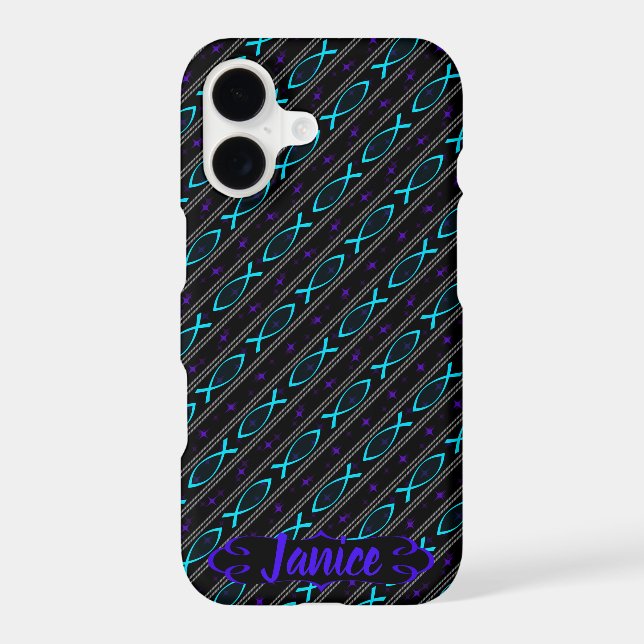 teal Jesus fish pattern Iphone Case (Back)