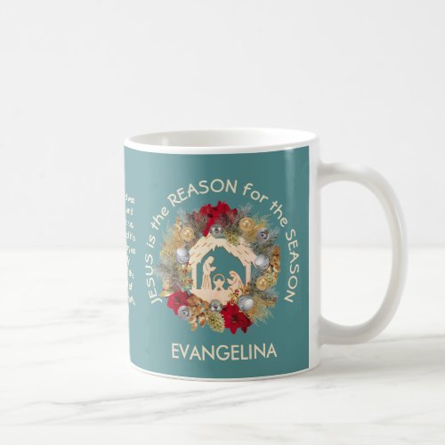 Teal JESUS IS THE REASON Christmas Coffee Mug