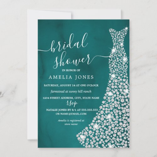 Teal Jewel Dress Bridal Shower Invitation