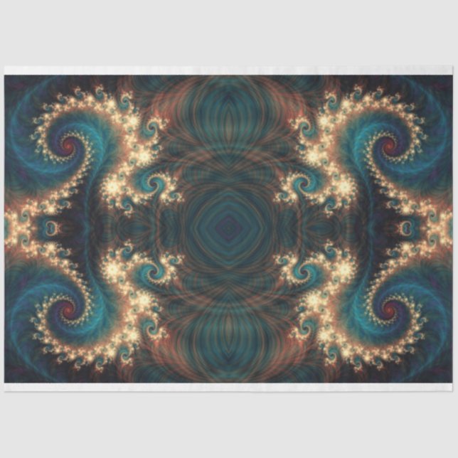 Teal Jewel Fractal Abstract 2 Decoupage Tissue Paper (Front)