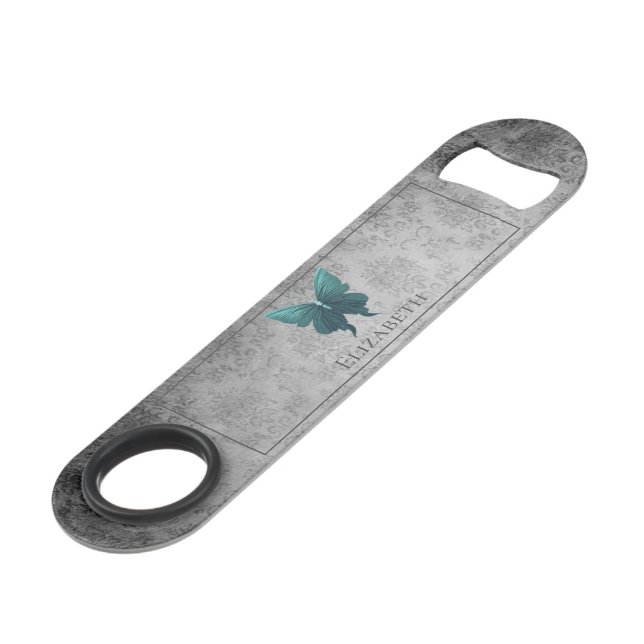 Teal Jeweled Butterfly Bar Key (Front Angled)