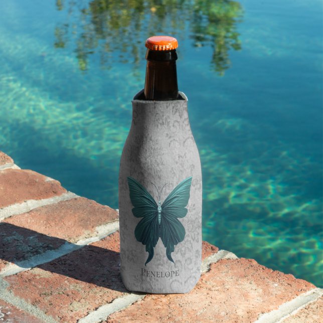 Teal Jeweled Butterfly Bottle Cooler (In Situ Pool)
