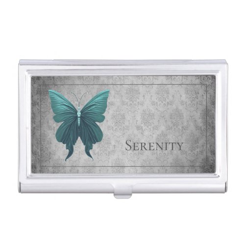 Teal Jeweled Butterfly Business Card Case