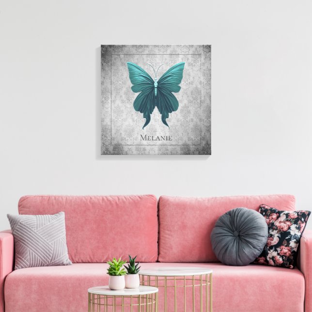 Teal Jeweled Butterfly Canvas Print (Insitu(LivingRoom))