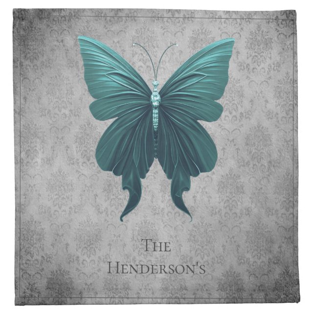 Teal Jeweled Butterfly Cloth Napkin (Front)