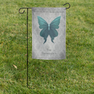 Teal Jeweled Butterfly Garden Flag