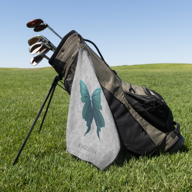 Teal Jeweled Butterfly Golf Towel (Green)