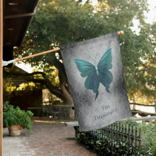 Teal Jeweled Butterfly House Flag