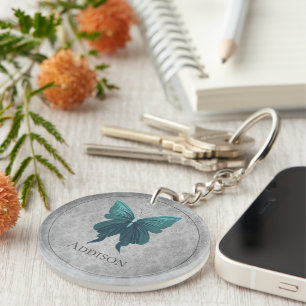 Teal Jeweled Butterfly Keychain