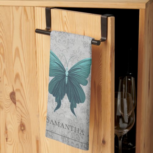 Teal Jeweled Butterfly Kitchen Towel