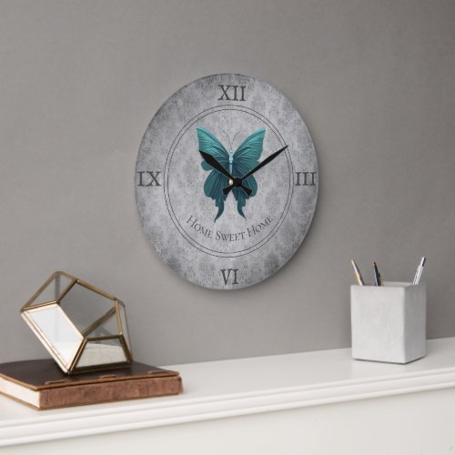 Teal Jeweled Butterfly Large Clock