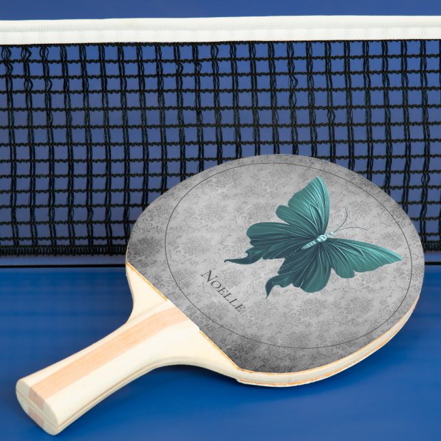 Teal Jeweled Butterfly Ping Pong Paddle (Insitu)