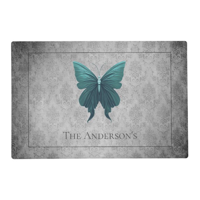 Teal Jeweled Butterfly Placemat (Front)