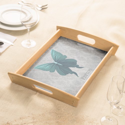 Teal Jeweled Butterfly Serving Tray