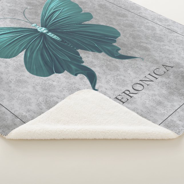 Teal Jeweled Butterfly Sherpa Blanket (3/4)
