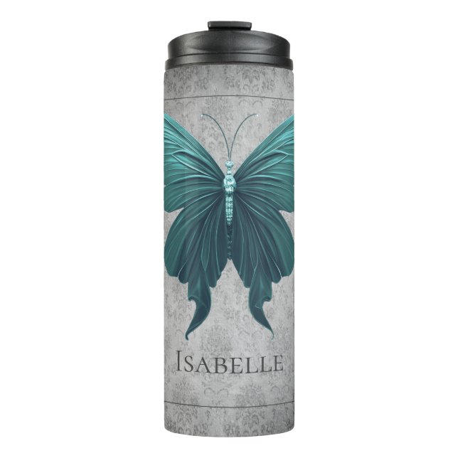 Teal Jeweled Butterfly Thermal Tumbler (Front)
