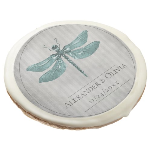 Teal Jeweled Butterfly Wedding Sugar Cookie