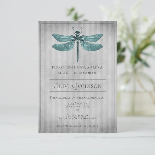 Teal Jeweled Dragonfly Bridal Shower Invitation