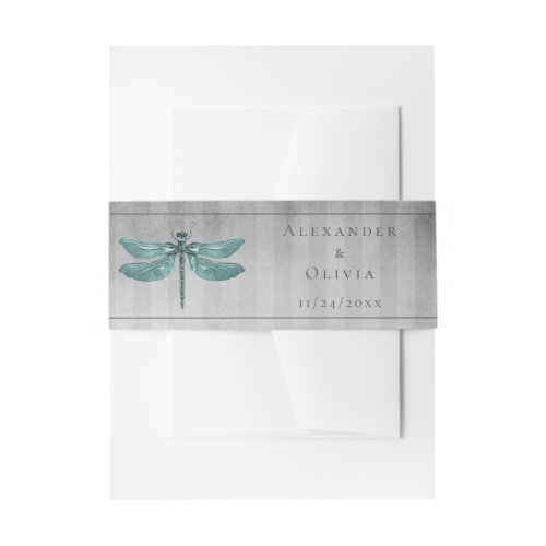 Teal Jeweled Dragonfly Invitation Belly Band