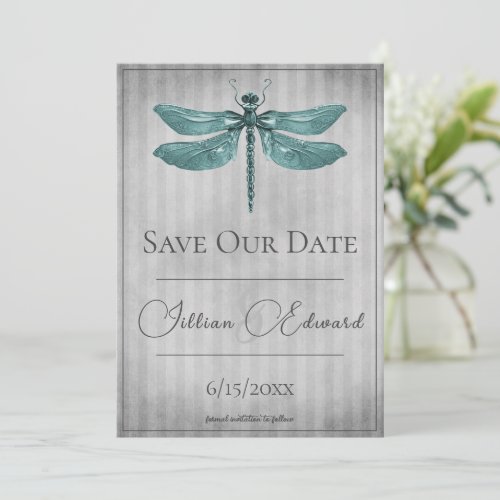 Teal Jeweled Dragonfly Save the Date Announcement