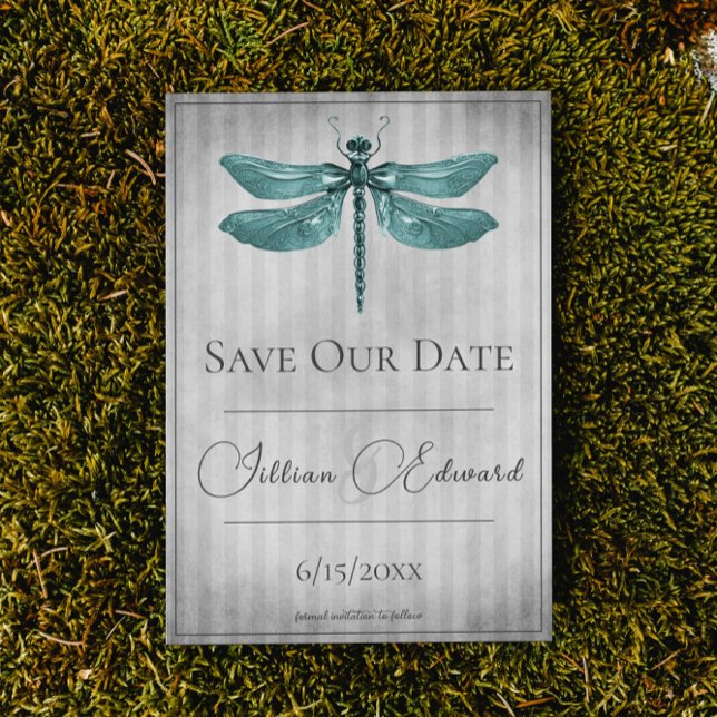 Teal Jeweled Dragonfly Save the Date Announcement (Creator Uploaded)
