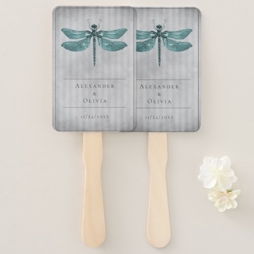 Teal Jeweled Dragonfly Wedding Favor Hand Fan
