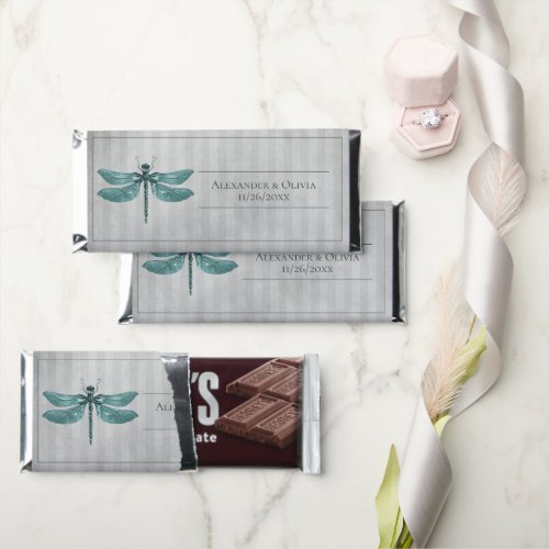 Teal Jeweled Dragonfly Wedding Hershey Bar Favors