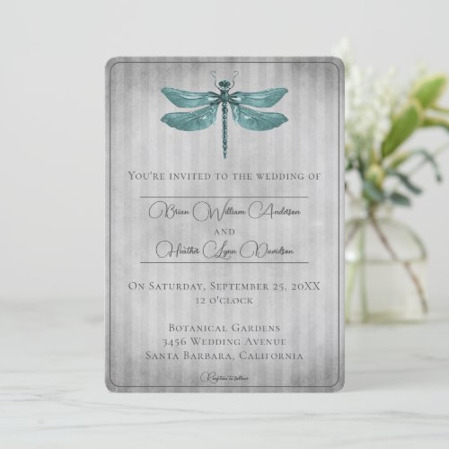 Teal Jeweled Dragonfly Wedding Invitation