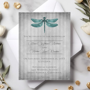 Teal Jeweled Dragonfly Wedding Invitation