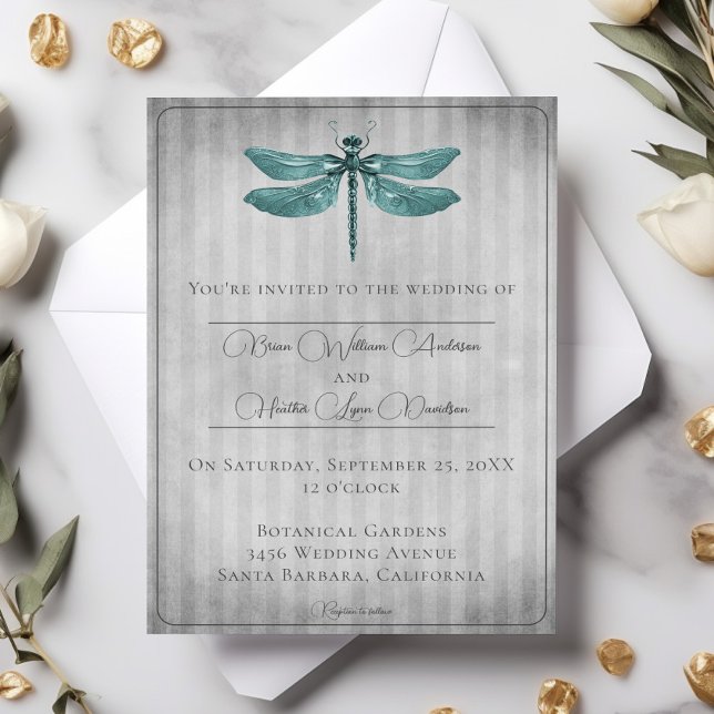 Teal Jeweled Dragonfly Wedding Invitation (Teal Jeweled Dragonfly Wedding Invitation)