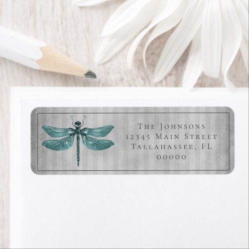 Teal Jeweled Dragonfly Wedding Label