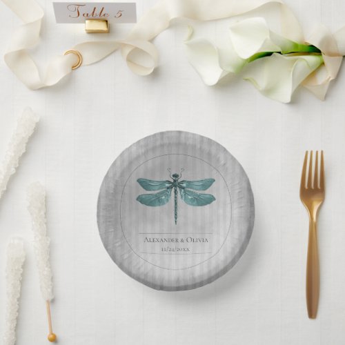 Teal Jeweled Dragonfly Wedding Paper Bowls