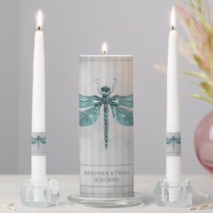 Teal Jeweled Dragonfly Wedding Unity Candle Set