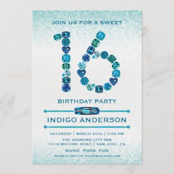 Teal Jewels Sweet 16 Birthday Party Invitations by Anything_Goes at Zazzle