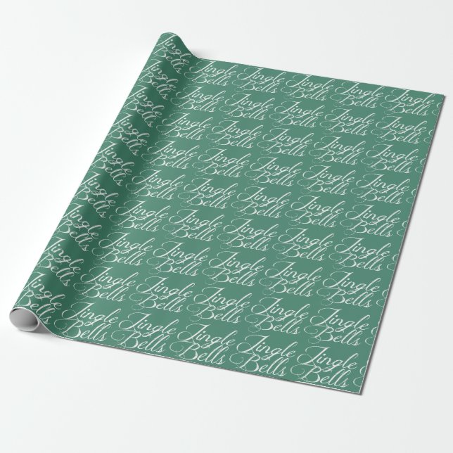 Teal Jingle Bells White Text Wrapping Paper (Unrolled)