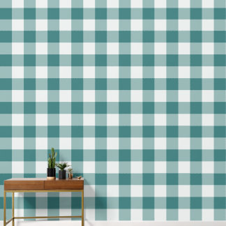 Teal Jumbo Gingham Check Plaid Wallpaper