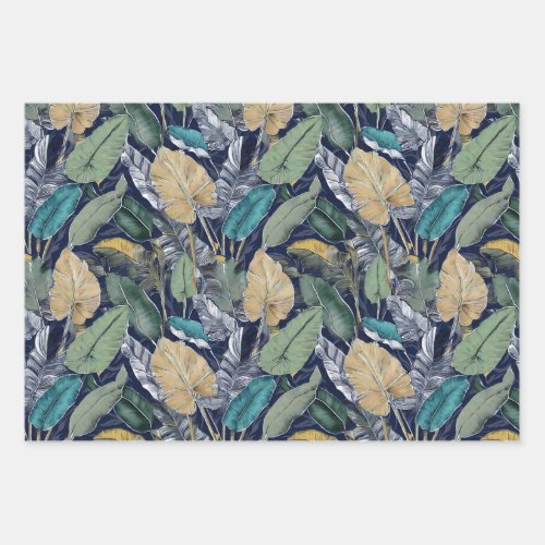 Teal Jungle Leaves Wrapping Paper